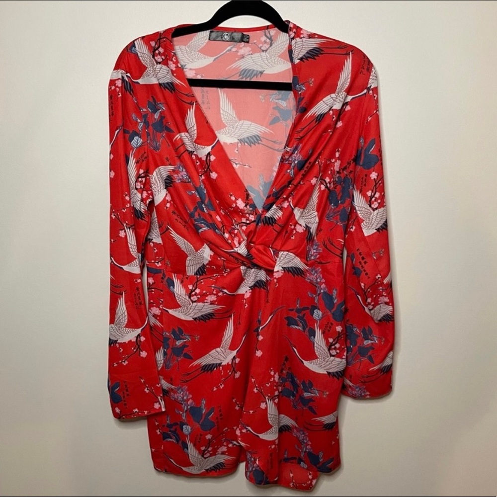 Red Bird Print Dress